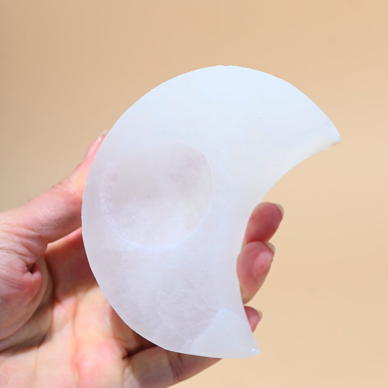 Selenite Moon Candle Holder – Purifying Glow & Elevated Energy