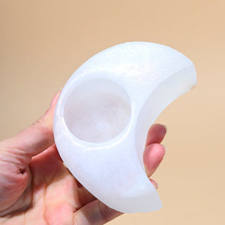 Selenite Moon Candle Holder – Purifying Glow & Elevated Energy