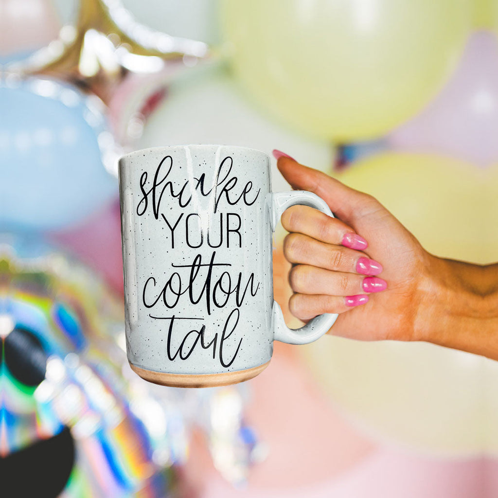 Dancing Bunny Easter Mug – Speckled Ceramic Spring Coffee Mug (16.23 oz)