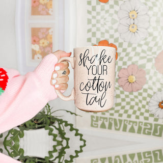 Dancing Bunny Easter Mug – Speckled Ceramic Spring Coffee Mug (16.23 oz)