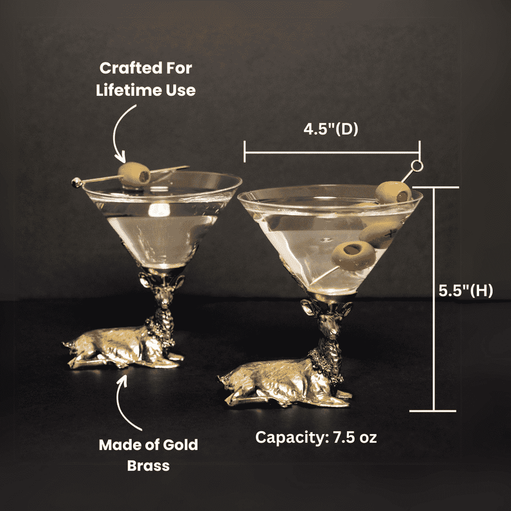 Gold Stag Martini Glasses with Sculpted Antler Bases – Set of 2