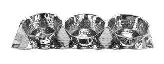 Elegant Rectangular Serving Tray with Three Wavy Rim Bowls