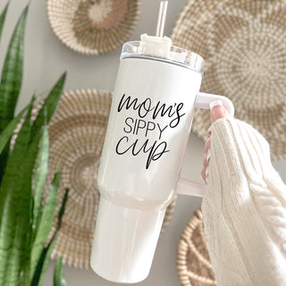 Mom’s Sippy Cup 40oz Insulated Tumbler – Travel Mug with Handle & Straw