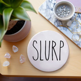 One Word Ceramic Coasters – Minimalist Bar & Coffee Table Collection (4