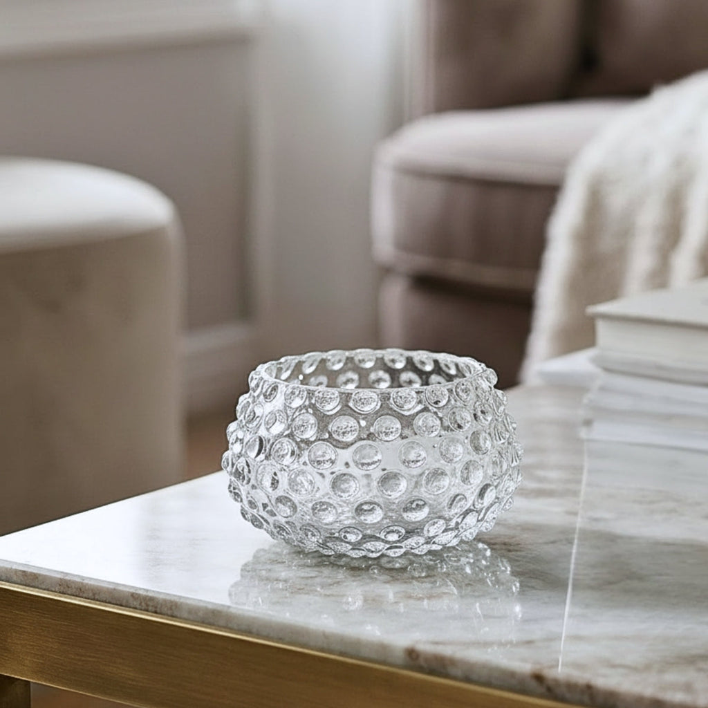 Hobnail Glass Bowl in Smokey Quartz – Small