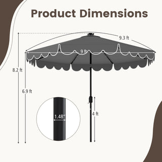 9.3-Foot Solar Patio Umbrella with 24 LED Lights and Ruffled Canopy – Beige