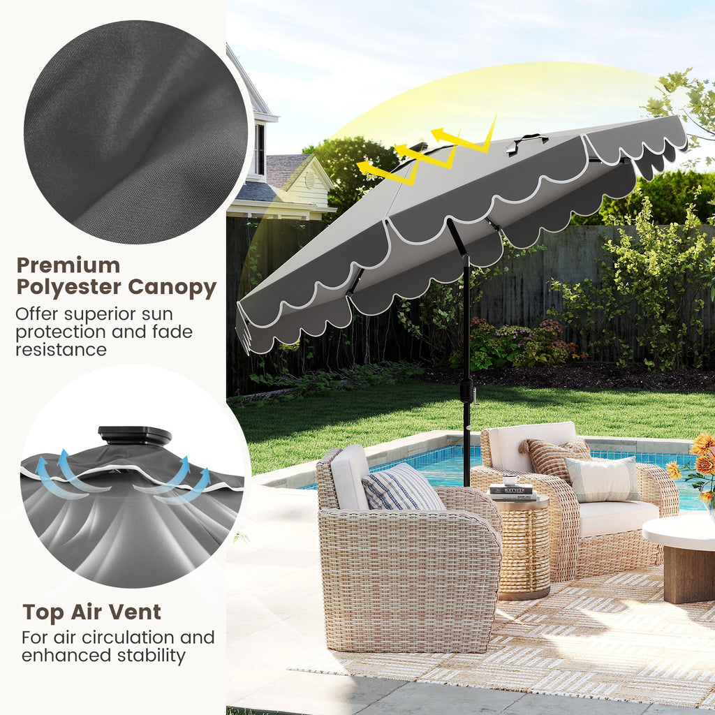 9.3-Foot Solar Patio Umbrella with 24 LED Lights and Ruffled Canopy – Beige