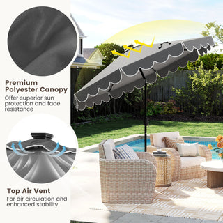 9.3-Foot Solar Patio Umbrella with 24 LED Lights and Ruffled Canopy – Beige