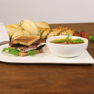 Soup and Sandwich Plate Set of 4 | White Porcelain Divided Serving Plate