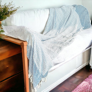 Azra Turkish Cotton Towel – Blue or Gray Woven Design (200 GSM, 40