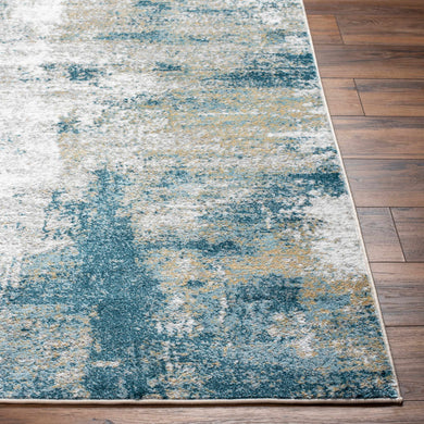 Duval Blue Abstract Area Rug – Contemporary Washable Living Room Carpet