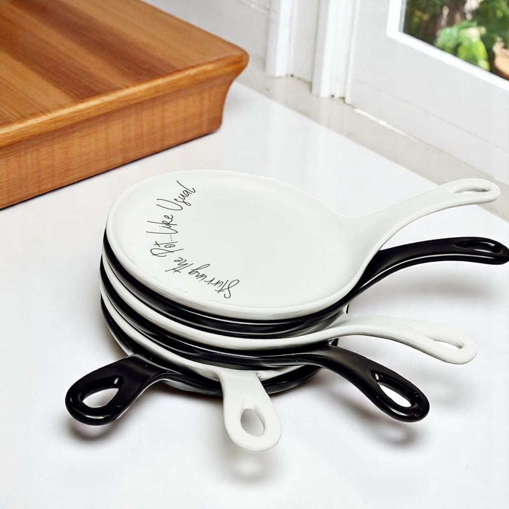 Funny “Stir the Pot” Spoon Rest with Wooden Spoon – Porcelain Kitchen Spoon Holder