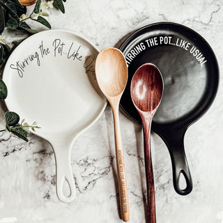 Funny “Stir the Pot” Spoon Rest with Wooden Spoon – Porcelain Kitchen Spoon Holder