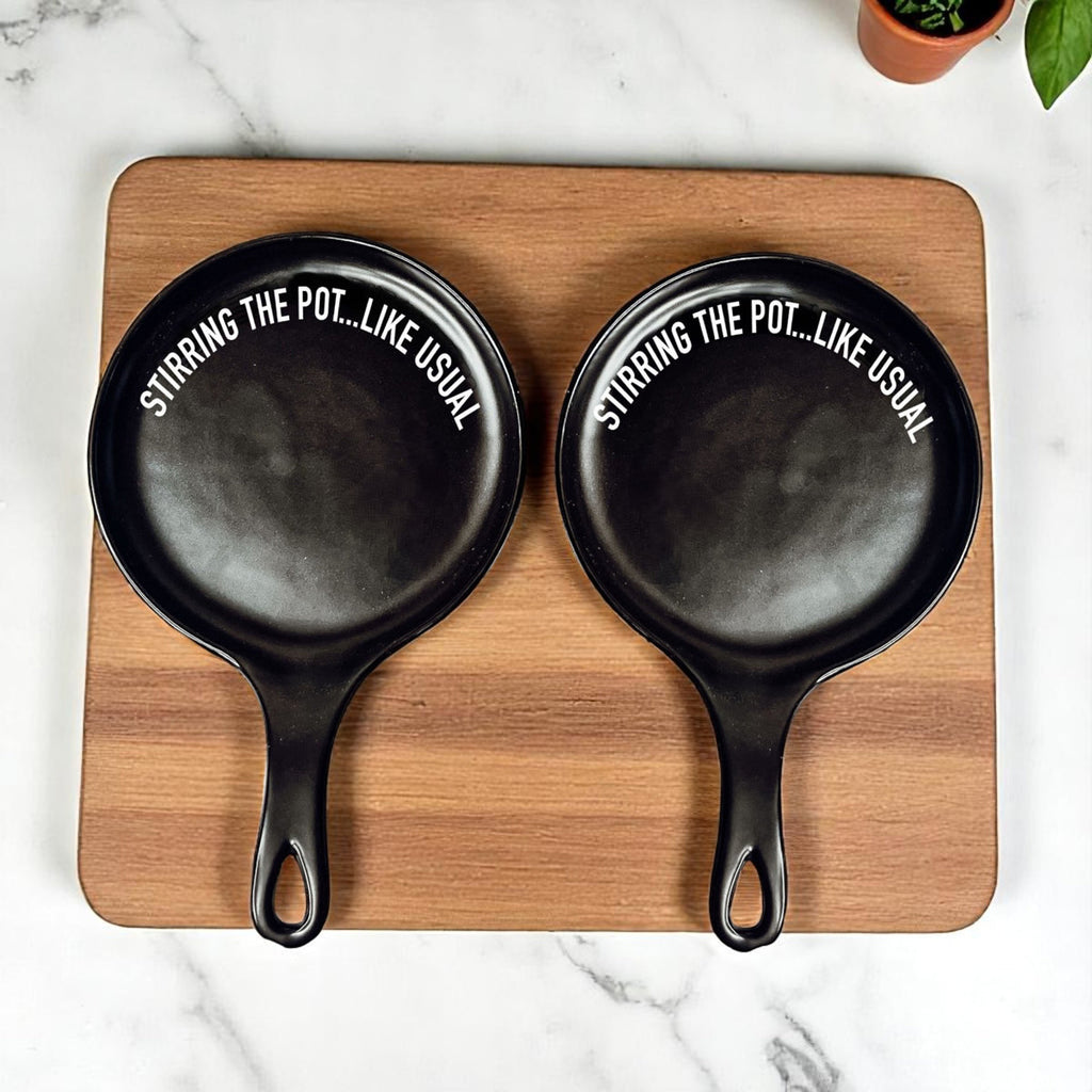 Funny “Stir the Pot” Spoon Rest with Wooden Spoon – Porcelain Kitchen Spoon Holder