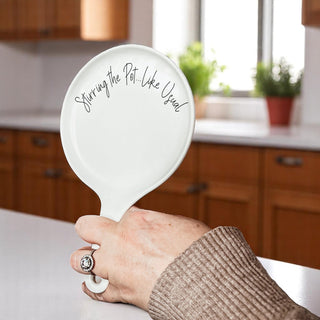 Funny “Stir the Pot” Spoon Rest with Wooden Spoon – Porcelain Kitchen Spoon Holder
