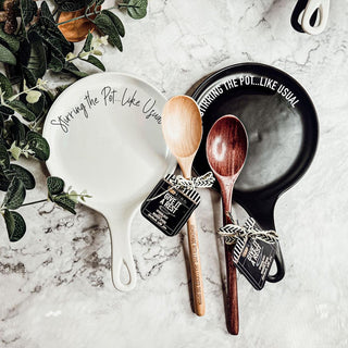 Give it a Rest Funny Spoon Rest & Wooden Spoon Set – Porcelain Kitchen Spoon Holder Gift