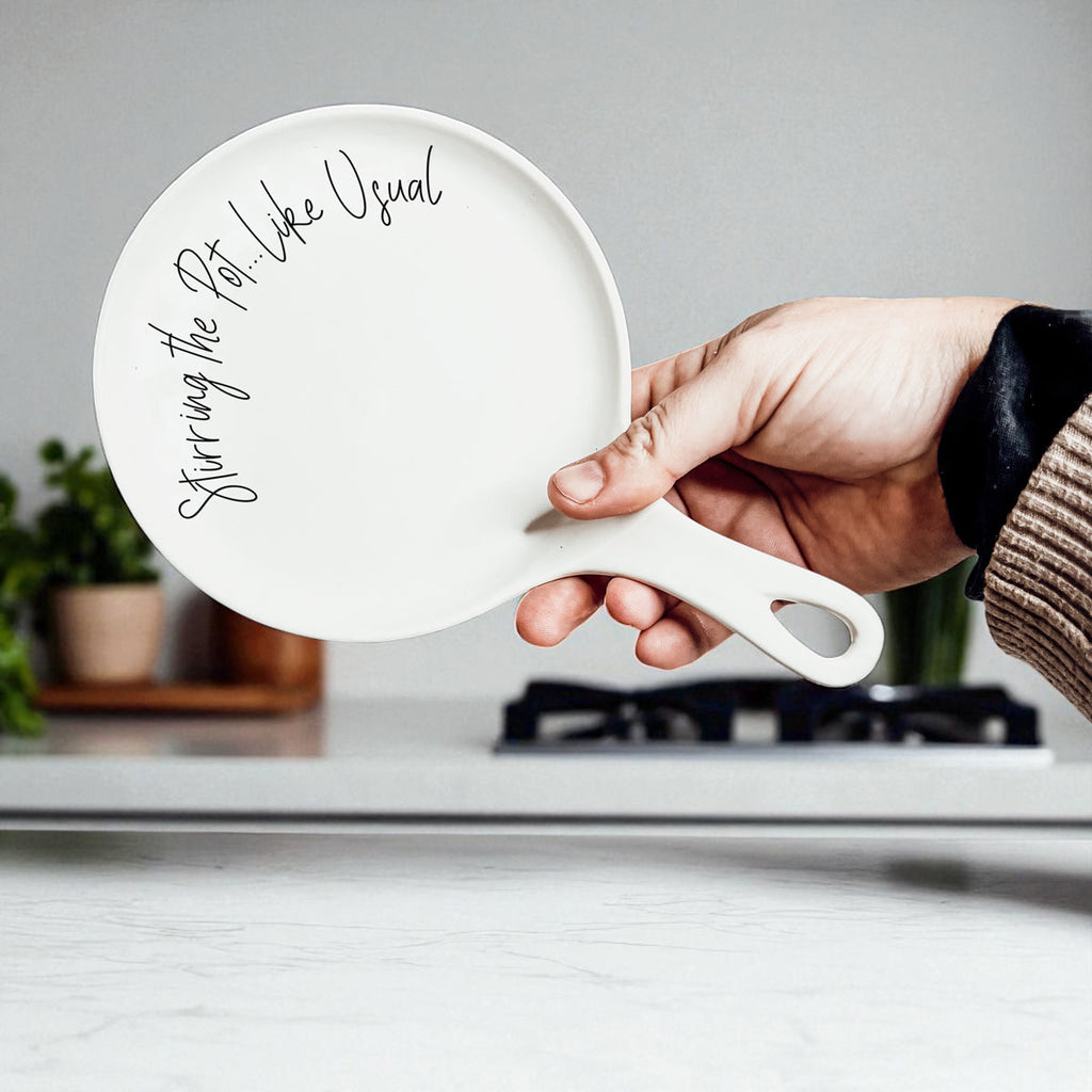 Funny “Stir the Pot” Spoon Rest with Wooden Spoon – Porcelain Kitchen Spoon Holder