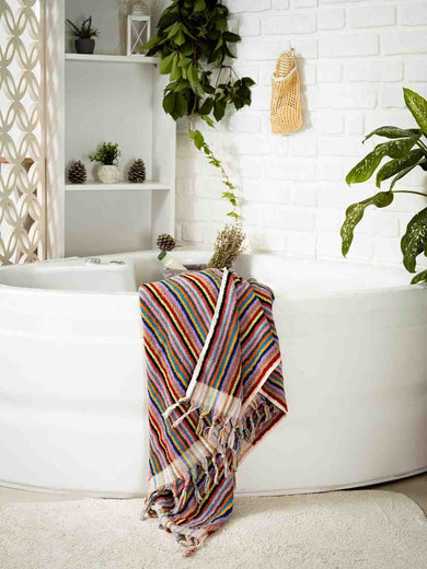 Striped Bath Towel | Organic Turkish Cotton Plush Jacquard Towel