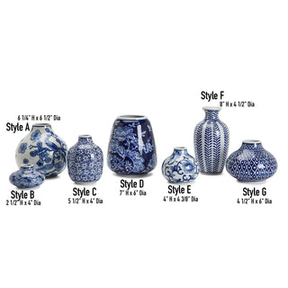 Samira Blue & White Chinoiserie Porcelain Vases – Hand-Painted Collection