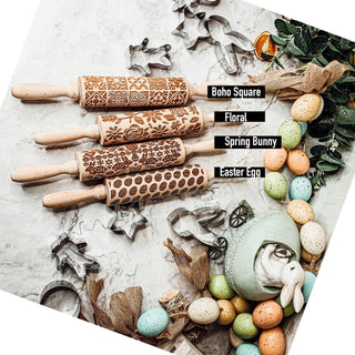 Easter & Spring Embossed Rolling Pin – Bunny, Floral, Boho & Egg Designs