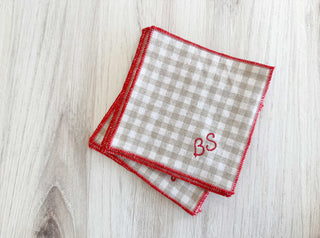 Elegant Mini Check Linen Cocktail Coasters – 8-Piece Bar Accessory Set