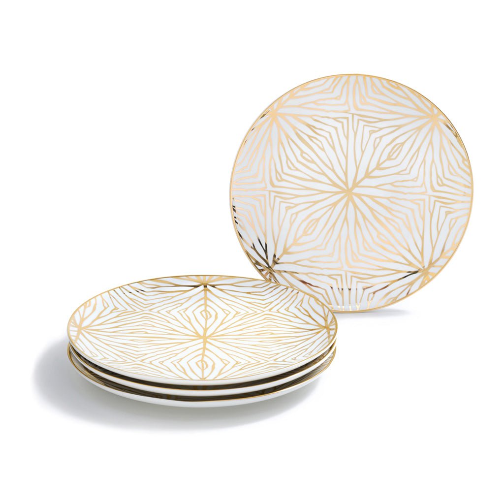 Talianna Lily Pad Plates, White & Gold, Set of 4 - Anara Lifestyle