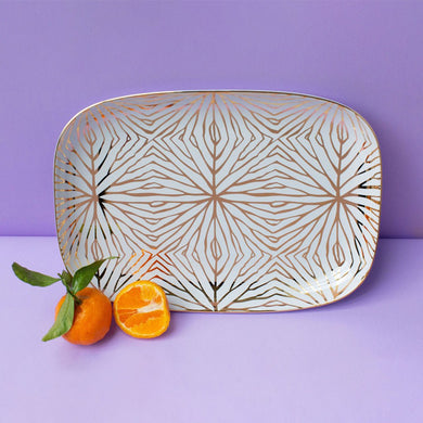 Talianna Lily Pad Serving Platter, White & Gold - Anara Lifestyle