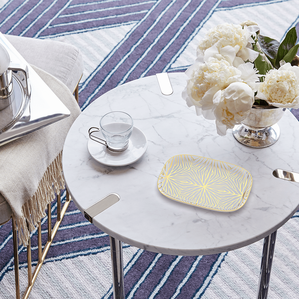 Talianna Lily Pad White & Gold Catchall Tray – 24K Gold Accent in Limited Edition - Anara Lifestyle