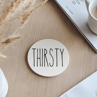 One Word Ceramic Coasters – Minimalist Bar & Coffee Table Collection (4