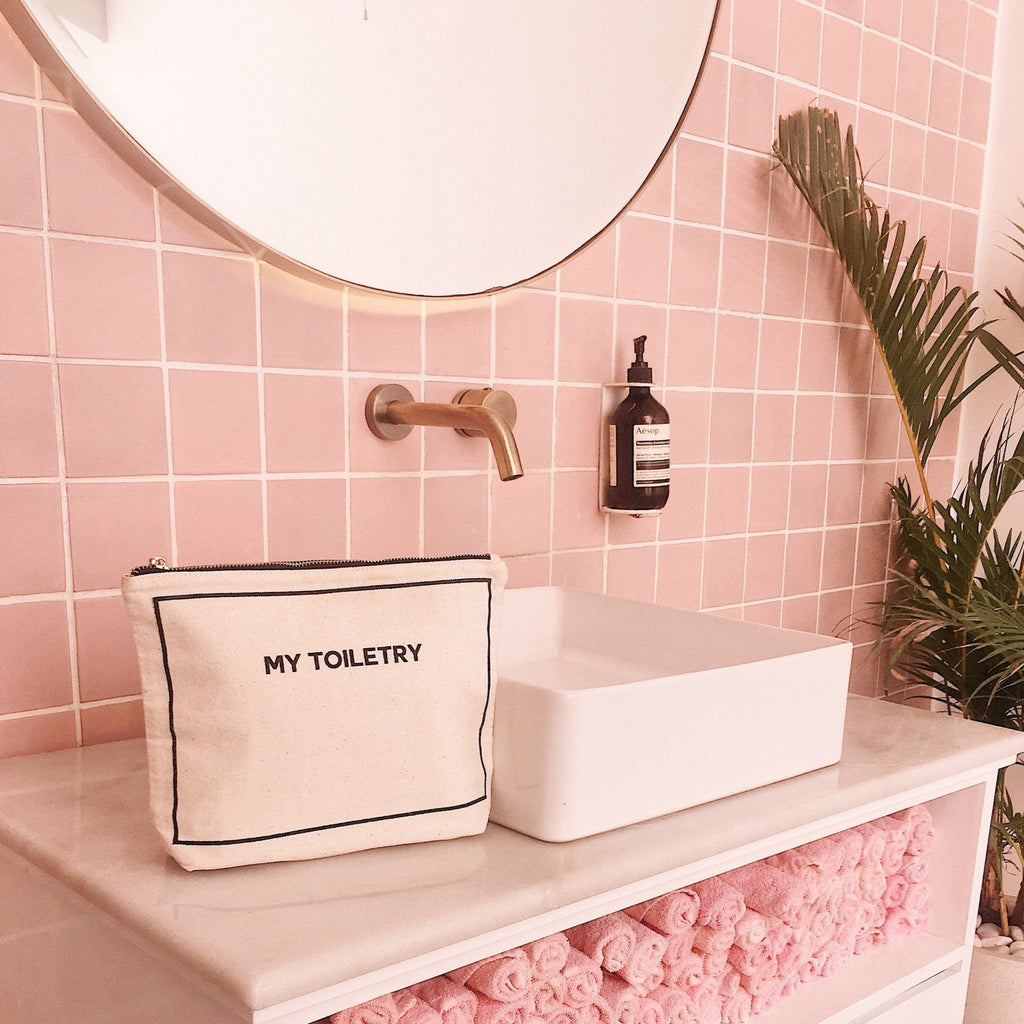 Toiletry Pouch with Coated Lining – Cream