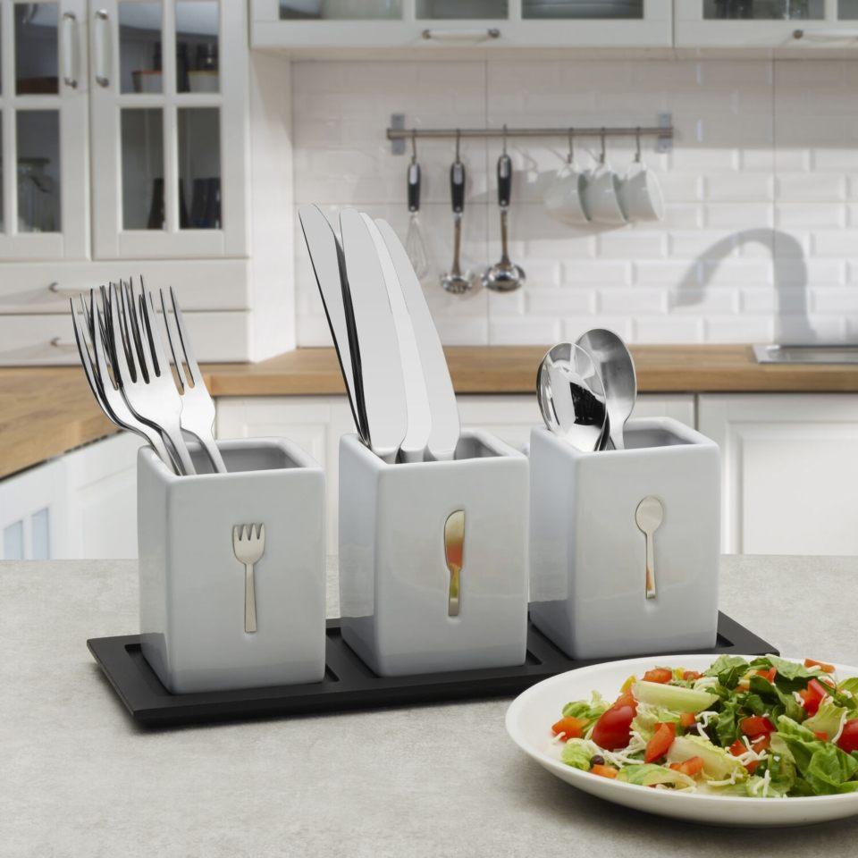 Towle 3 Piece Ceramic Caddy on wood tray - Anara Lifestyle