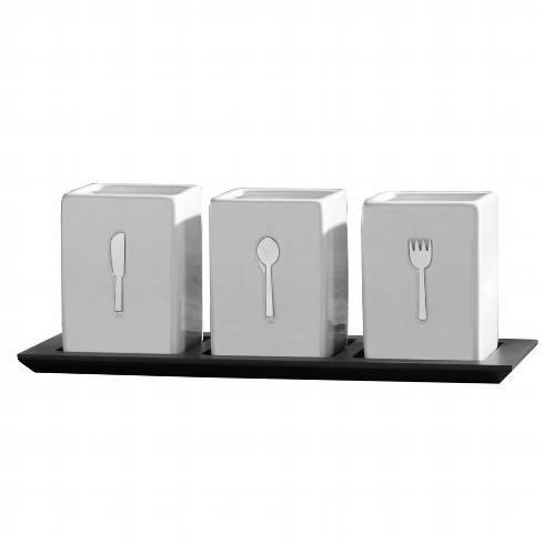 Towle 3 Piece Ceramic Caddy on wood tray - Anara Lifestyle