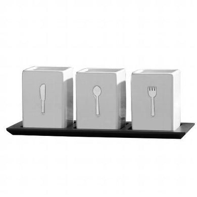 Towle 3 Piece Ceramic Caddy on wood tray - Anara Lifestyle