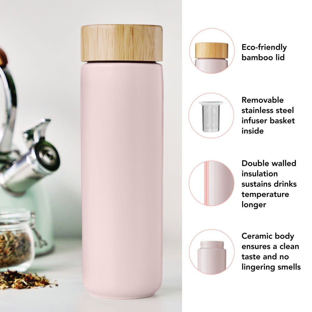 Ceramic Tea Infuser Mug with Bamboo Lid | 12 oz Teacup