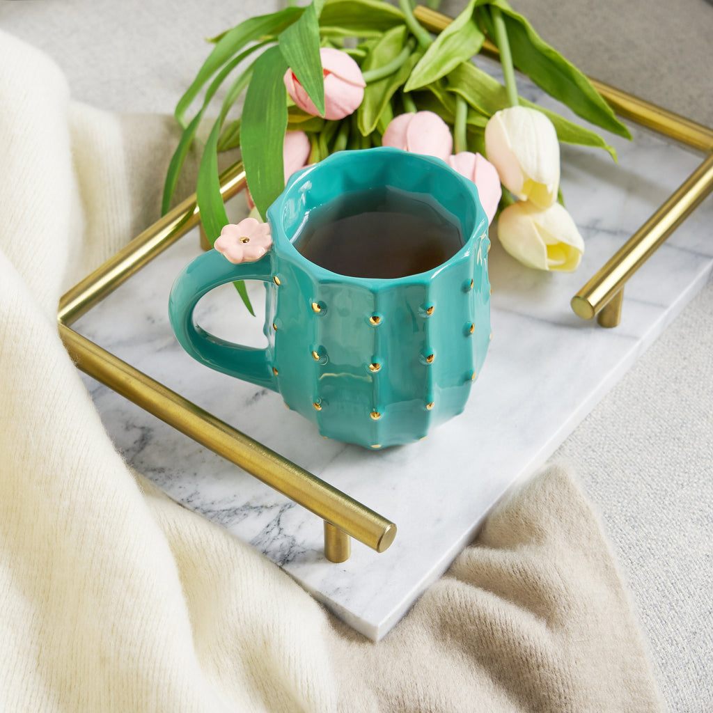 Cactus Ceramic Mug with Floral Handle -12 oz Coffee & Tea Mug