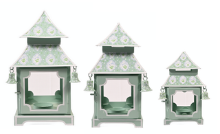 Sage Green & White Tulip Pagoda Lantern (3 Sizes) | Floral Chinoiserie Accent Meta Description: