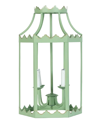 Elegant Green Scalloped Lantern Chandelier with Gold Trim