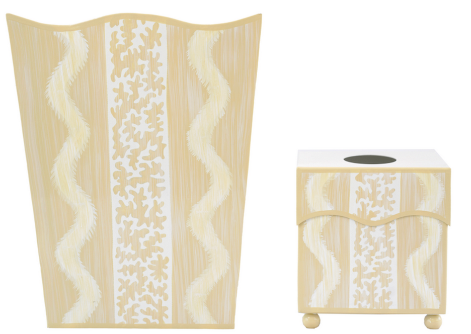 Yellow Ikat Wastepaper Basket & Tissue | Bright Decorative Bath Set
