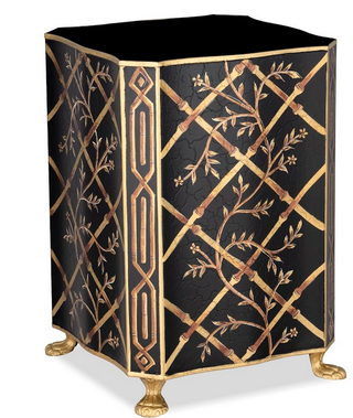 Black Bamboo & Floral Wastepaper Basket & Tissue (3 Options) | Elegant Bath Décor