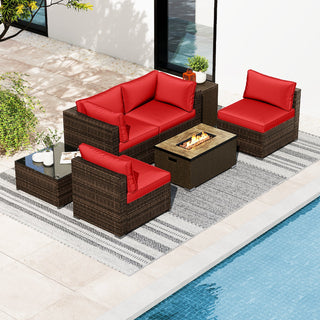 7-Piece PE Rattan Sectional Set with 32-Inch Gas Fire Pit Table and Tank Cover