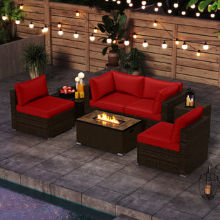 7-Piece PE Rattan Sectional Set with 32-Inch Gas Fire Pit Table and Tank Cover
