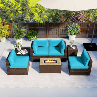 7-Piece PE Rattan Sectional Set with 32-Inch Gas Fire Pit Table and Tank Cover