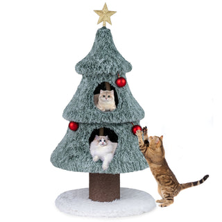 48.5-Inch Christmas Cat Tree with 2 Large Condos and Scratching Post – Green