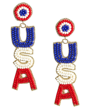 USA Red, White & Blue Beaded Statement Earrings