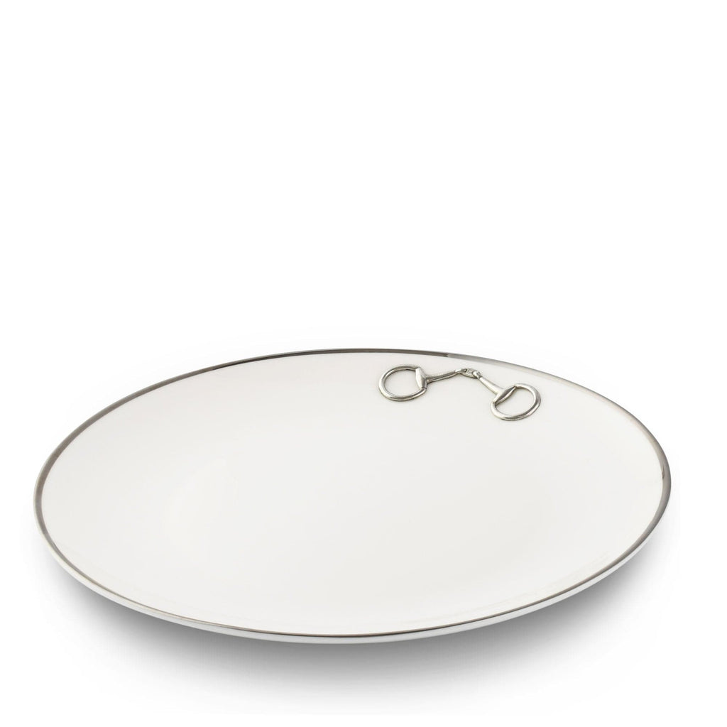 Pewter Bit Bone China Round Dinner Plate Platinum Rim