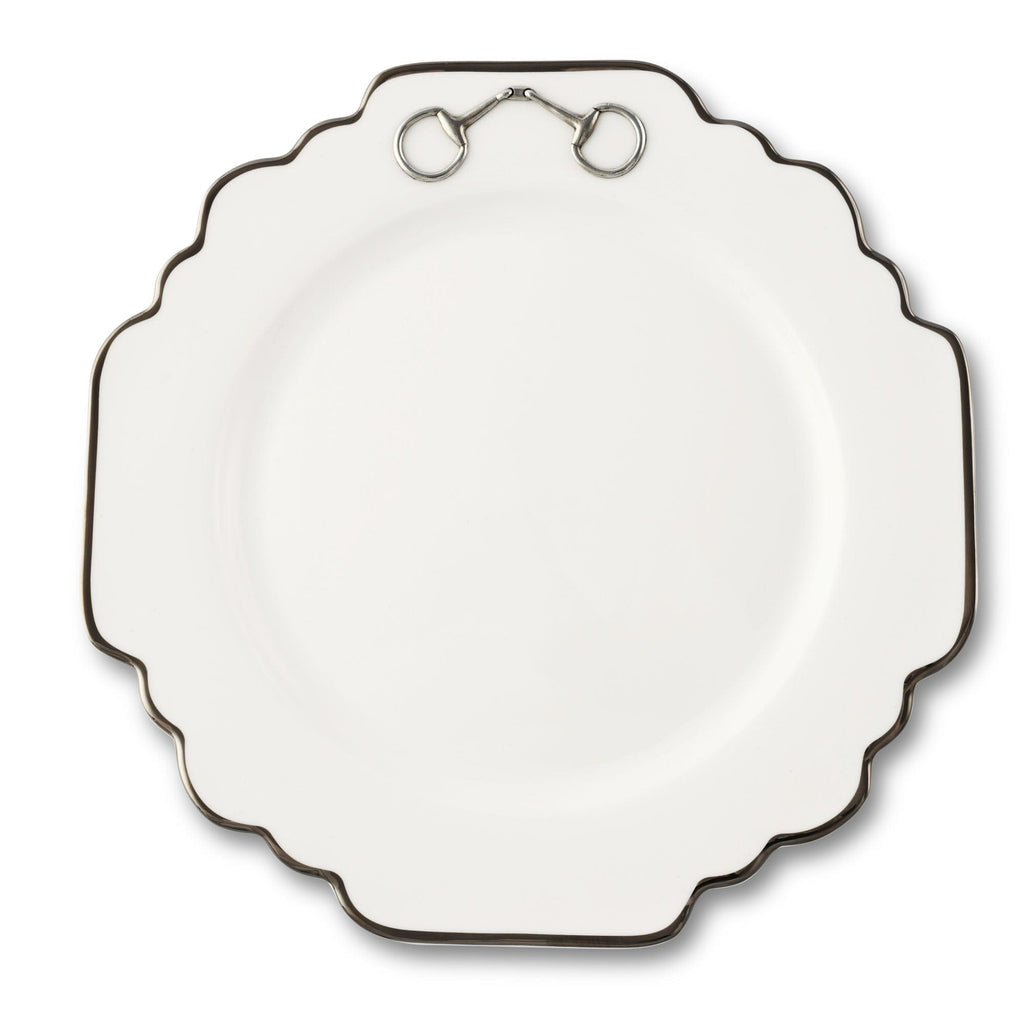 Pewter Bit Scallop Dinner Plate | Bone China Platinum Rim 10.5