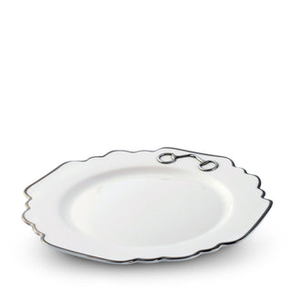 Pewter Bit Scallop Dinner Plate | Bone China Platinum Rim 10.5