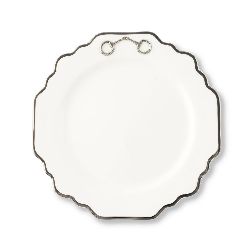 Pewter Bit Bone China Scallop Salad / Dessert Plate Platinum Rim