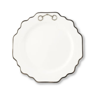 Pewter Bit Bone China Scallop Salad / Dessert Plate Platinum Rim