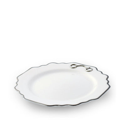 Pewter Bit Bone China Scallop Salad / Dessert Plate Platinum Rim